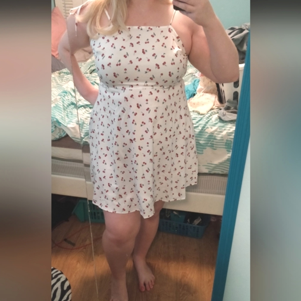 White Plus Size Cherry Print Mini Dress